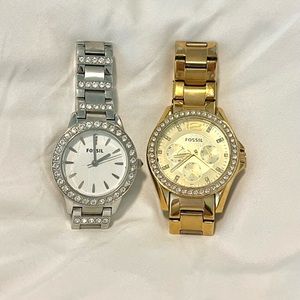 TWO Fossil watches (silver & gold)